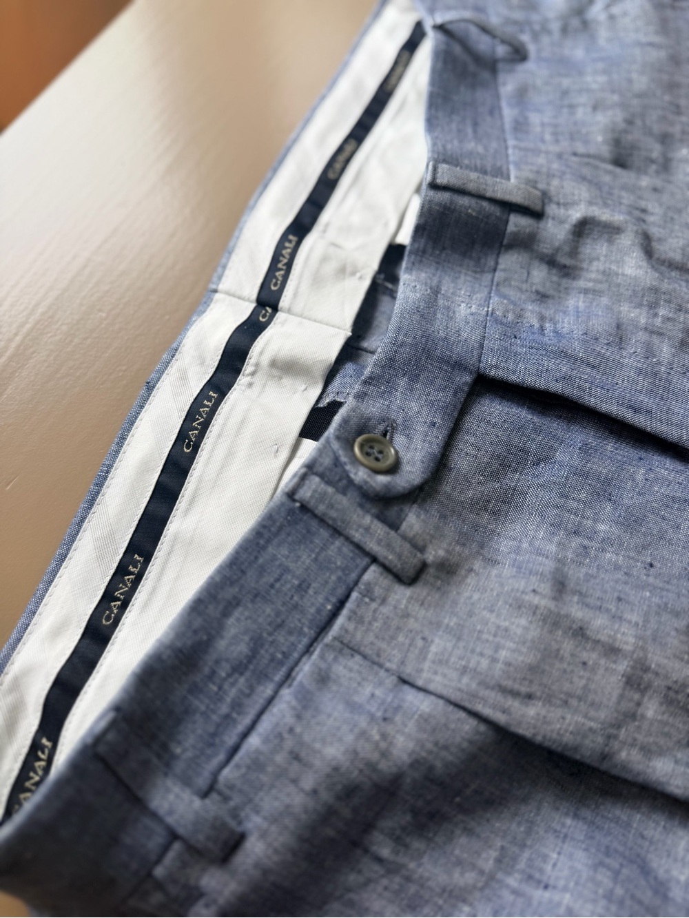 Canali Puro Lino Linen Trousers in Blue Size 48 Like New